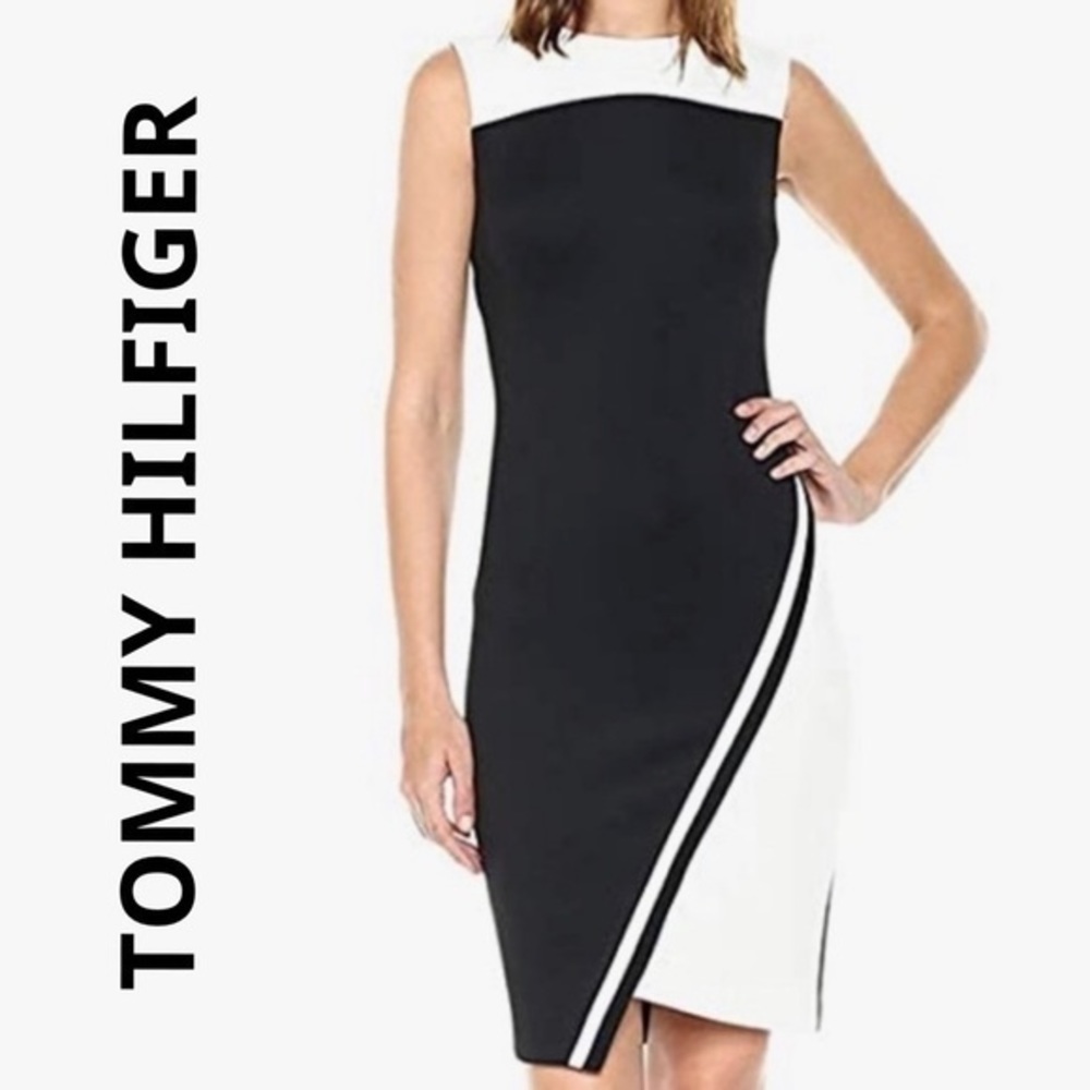 Tommy Hilfiger Black & White Colorblock Sheath Midi Dress Size 6